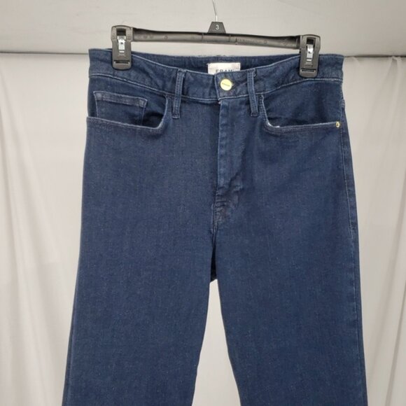 FRAME Women Le One Flare Jeans Keller Blue Stretch Denim Mid Rise Split 2 - Picture 5 of 14